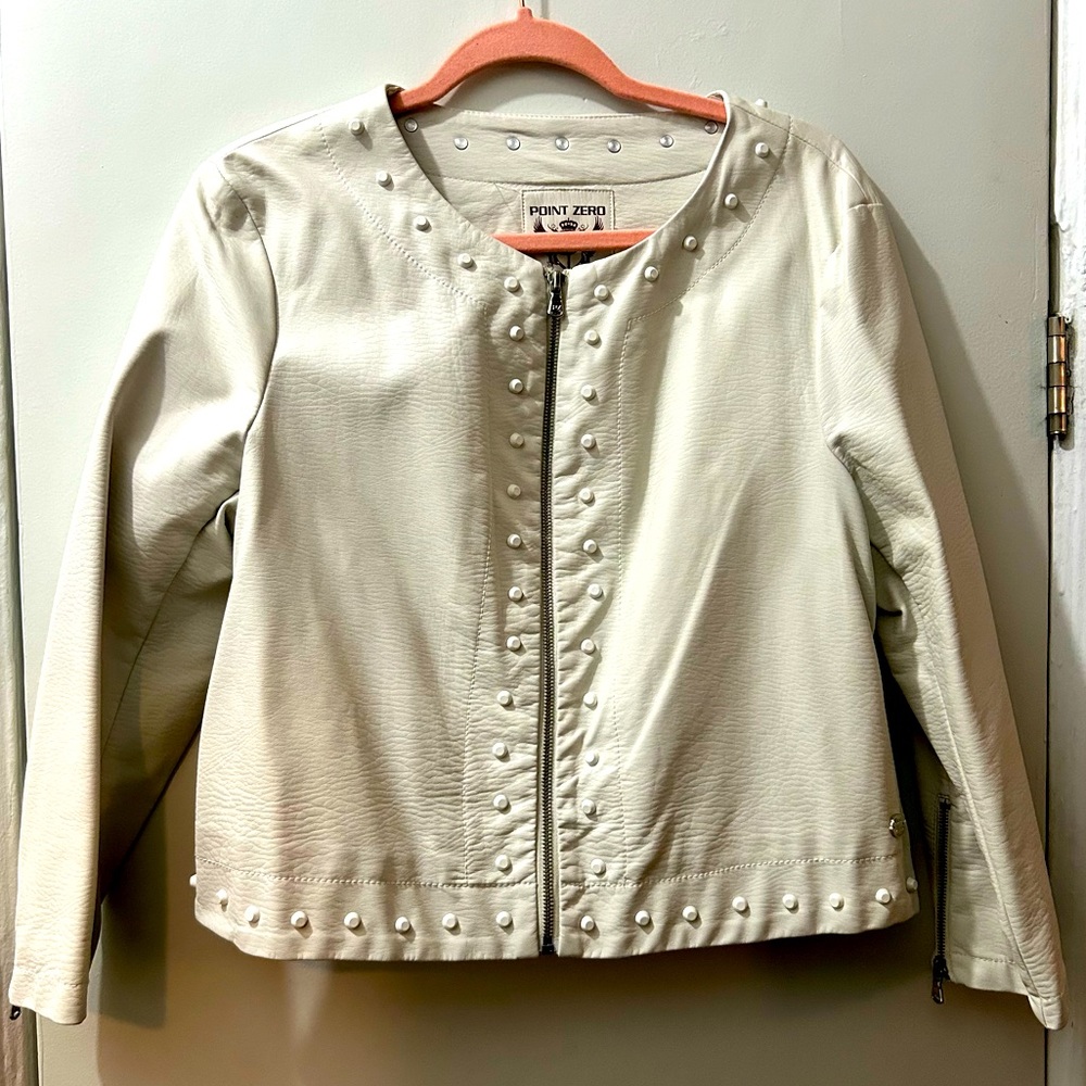 Point Zero Cream Leather Jacket with Studs